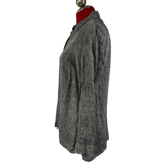 J Jill gray linen blouse button front marled long sleeves Size S career casual - Picture 3 of 7